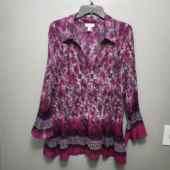 Fashion bug women's button-up blouse top size 3X purple pink long sleeve - Picture 1 of 7